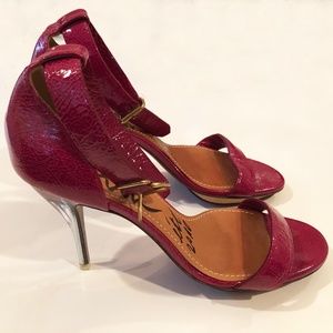 Lanvin Fuchsia Patent Ankle strap, Lucite Heels